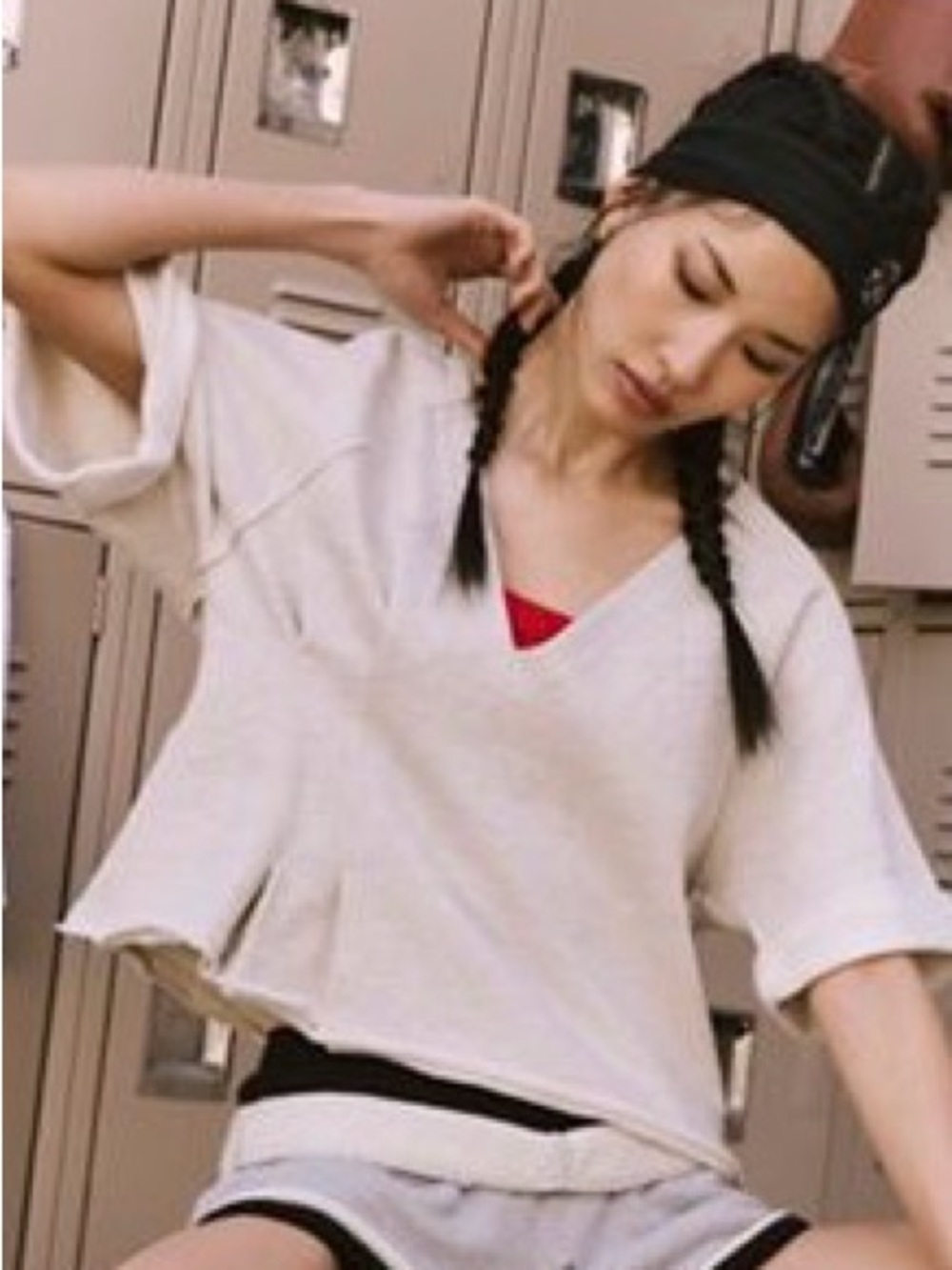 Free People Cream V-Neck Boxy Sweatshirt